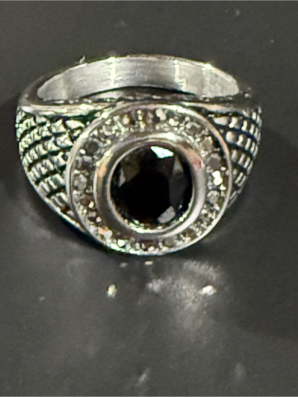 Silver-tone Ring with Black Center Stone